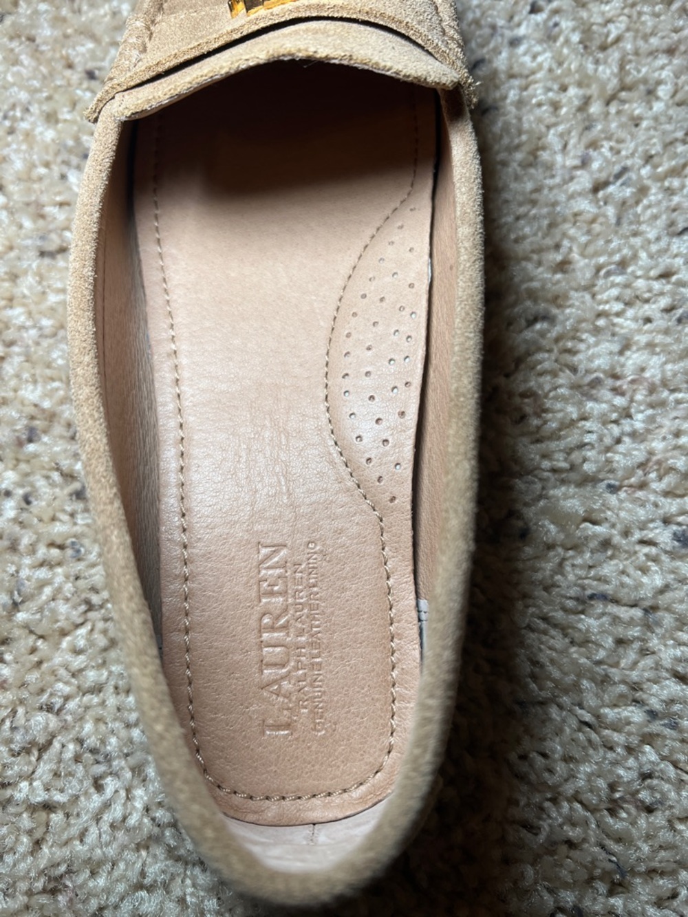 Ralph Lauren Women's Suede Loafers with Gold RLL Accent - Beige Size 7.5 - Picture 8 of 9